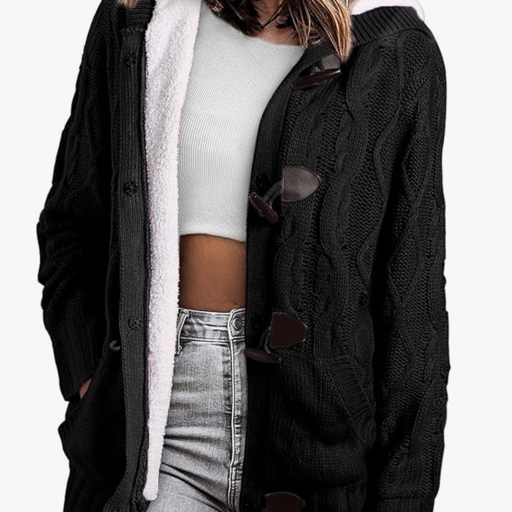 4/$15 Black Cable Knit Toggle Cardigan